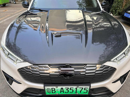 Ford Mustang Mach-E with GT550 style wet carbon fiber hood upgrade Fiber Hood for 2021-2025 models