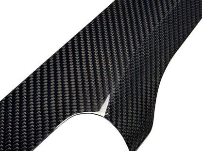 Dry carbon fiber dash panel for Ford Mustang Mach-E interior upgrade, lightweight and durable with a sleek carbon weave finish.