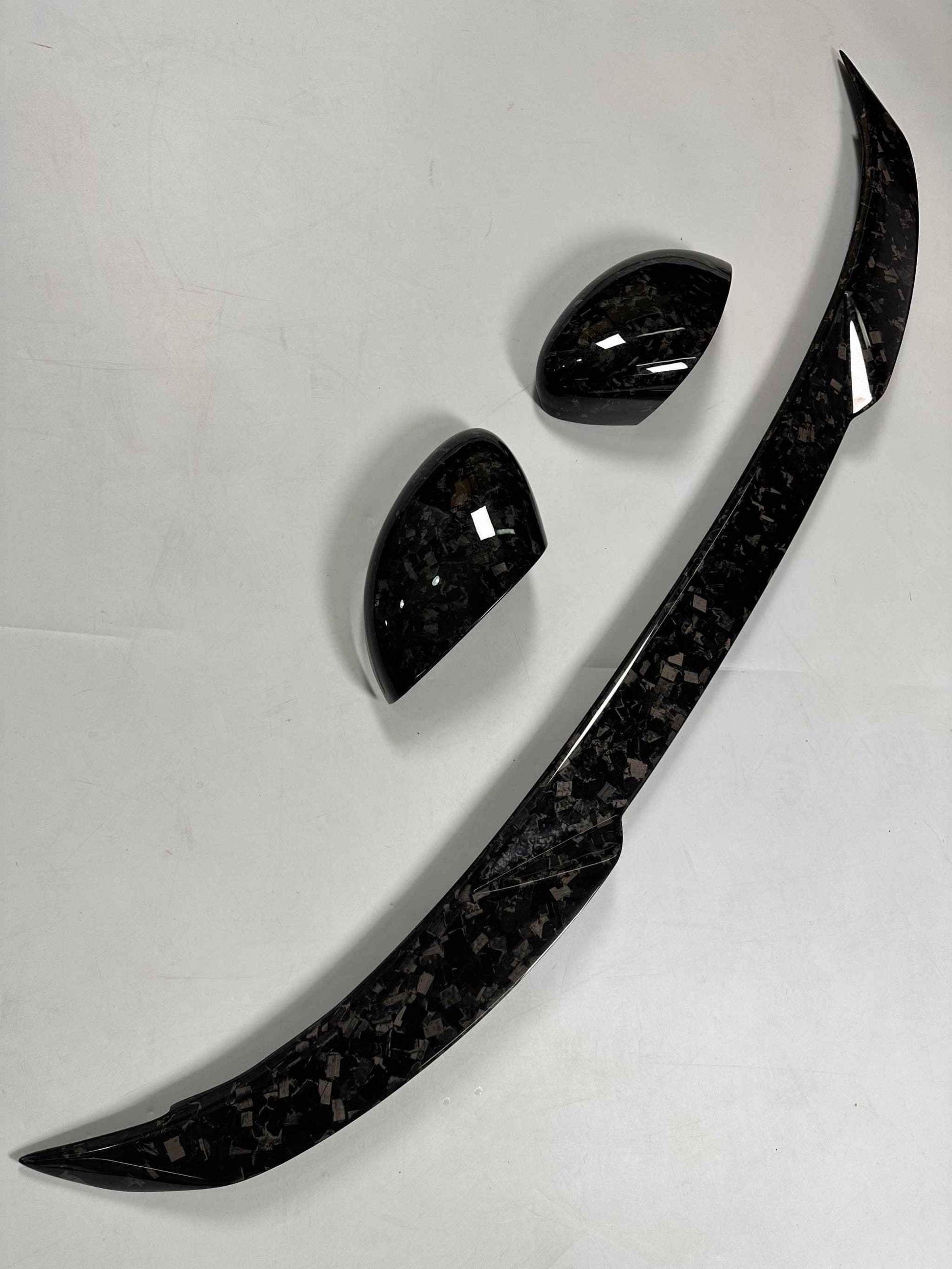 Dry carbon fiber mirror caps for Mustang Mach-E 2021-2025 in carbon black or forged carbon finish
