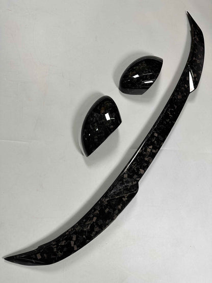 Dry carbon fiber mirror caps for Mustang Mach-E 2021-2025 in carbon black or forged carbon finish