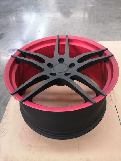 Custom forged wheel for Mustang Mach-E in black and red Al6061-T6 aluminum design