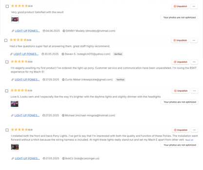 Light-Up Ponies Mustang Mach-E rear illuminated emblem glowing red and white brake and reverse lights for non-GT models 2021-2025