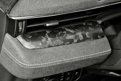 Dry carbon fiber dash panel with forged carbon finish installed in a Ford Mustang Mach-E interior