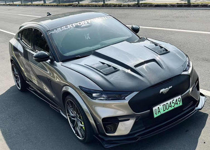 Ford Mustang Mach-E with Shelby GT550 style wet carbon fiber vented hood upgrade