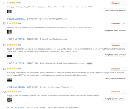 Light-Up Ponies Mustang Mach-E LED emblems front and rear for 2021-2025 non-GT models with plug-and-play installation and brake/reverse light features