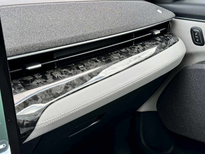 Dry Carbon Fiber Dash interior trim for Ford Mustang Mach-E 2021-2025, sleek lightweight upgrade with forged carbon pattern.