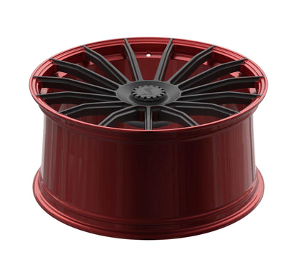 Custom forged Al6061-T6 aluminum wheel for Mustang Mach-E, lightweight and durable with red and black finish.