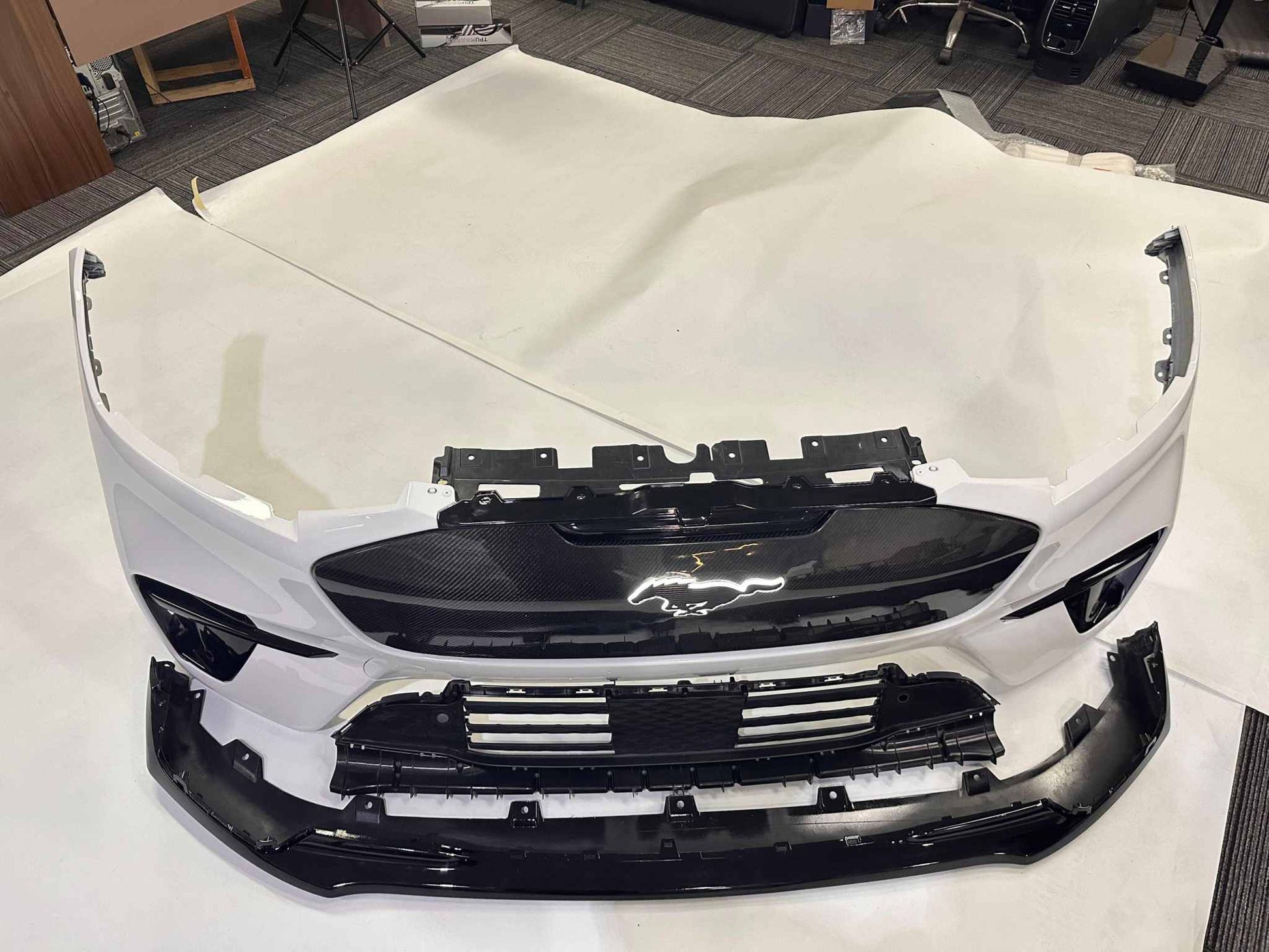 GT Bumper for Mustang Mach-E 2021-2025 with carbon grill and lit pony emblem