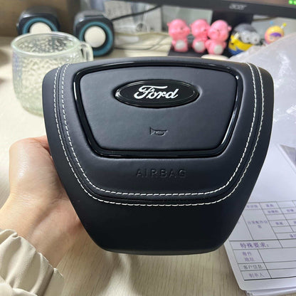 Ford center airbag with premium leather customization and white stitching for Mustang Mach-E safety and style