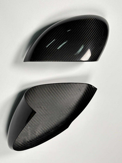 Dry carbon fiber mirror caps for Mustang Mach-E 2021-2025 in carbon black or forged carbon finish