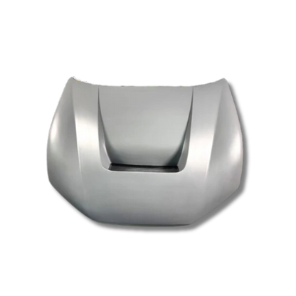 Shelby Style Fiber Hood for Ford Mustang Mach-E 2021-2025 in silver with aerodynamic design and lightweight construction