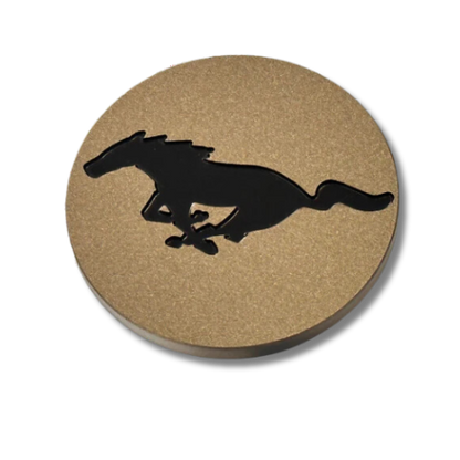 Mach-E center cap forged metal gold finish with black horse design, custom fit for wheels