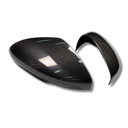 Dry carbon fiber mirror caps for Mustang Mach-E 2021-2025 in carbon black and forged carbon options