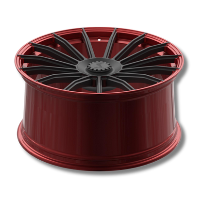 Custom forged aluminum wheel for Mustang Mach-E with black multi-spoke design and red finish