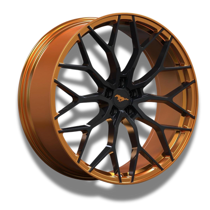Custom forged Al6061-T6 aluminum wheel for Mustang Mach-E with black and bronze multi-spoke design