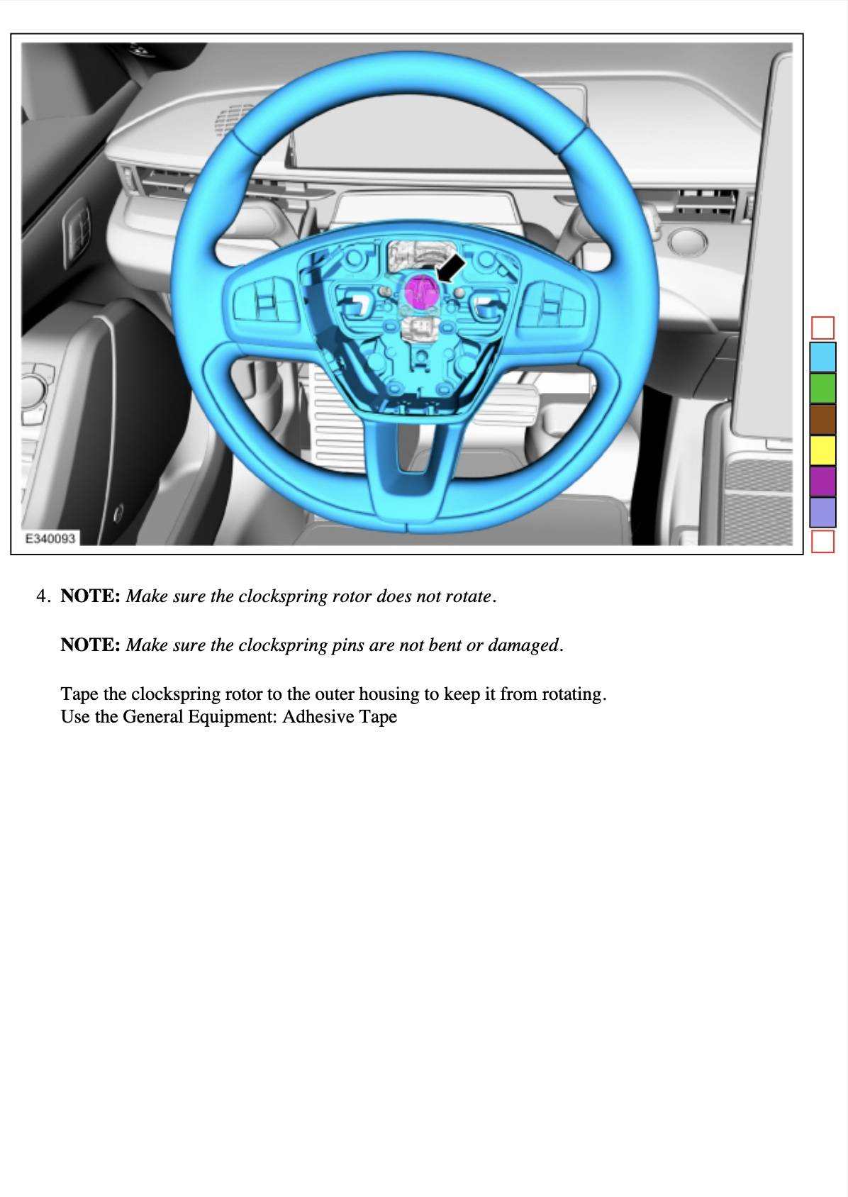 Ford OEM Yoke steering wheel illustration for Mustang Mach-E with highlighted removal instructions and installation notes