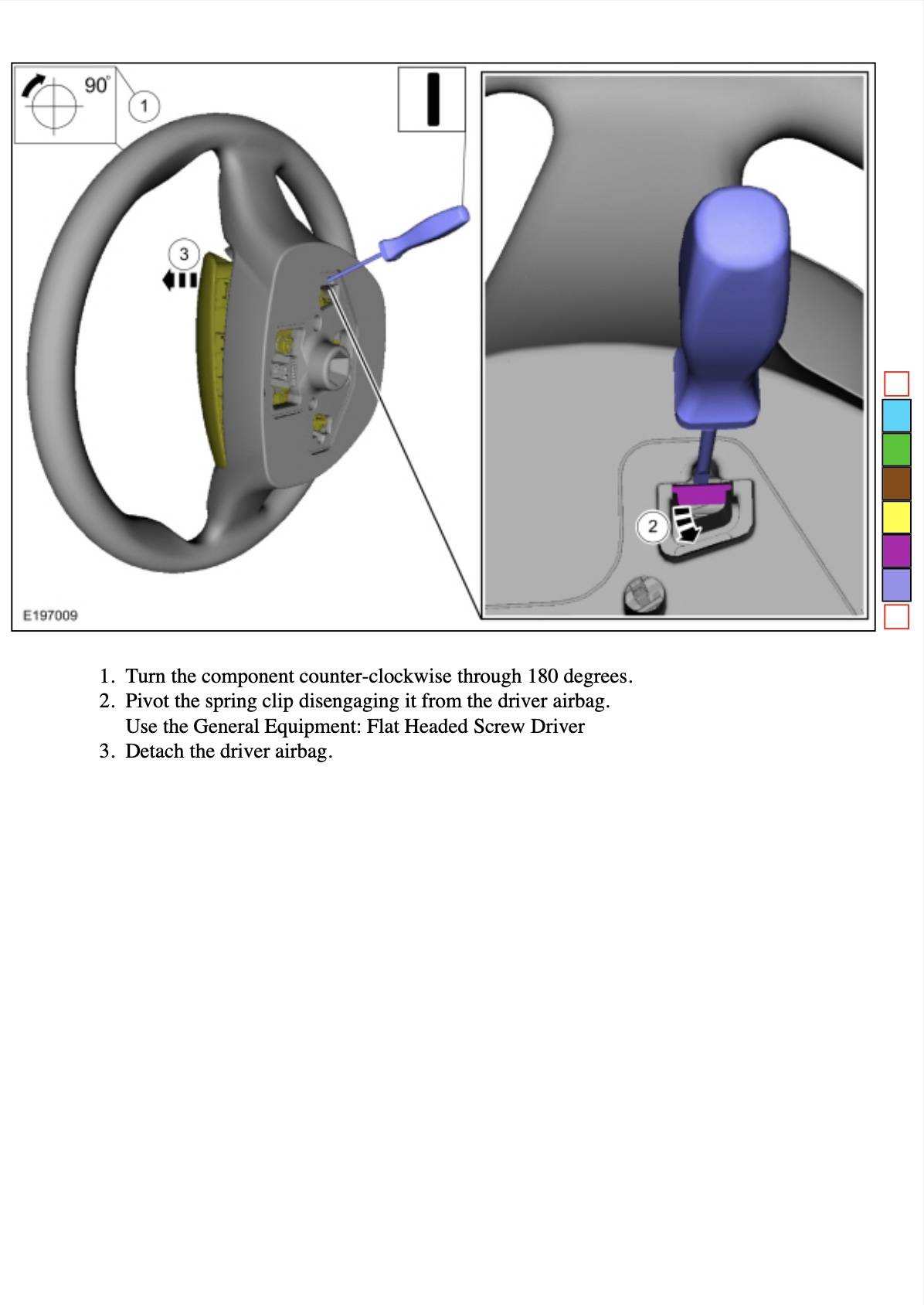 Ford OEM Yoke steering wheel installation diagram with airbag removal instructions for Mustang Mach-E