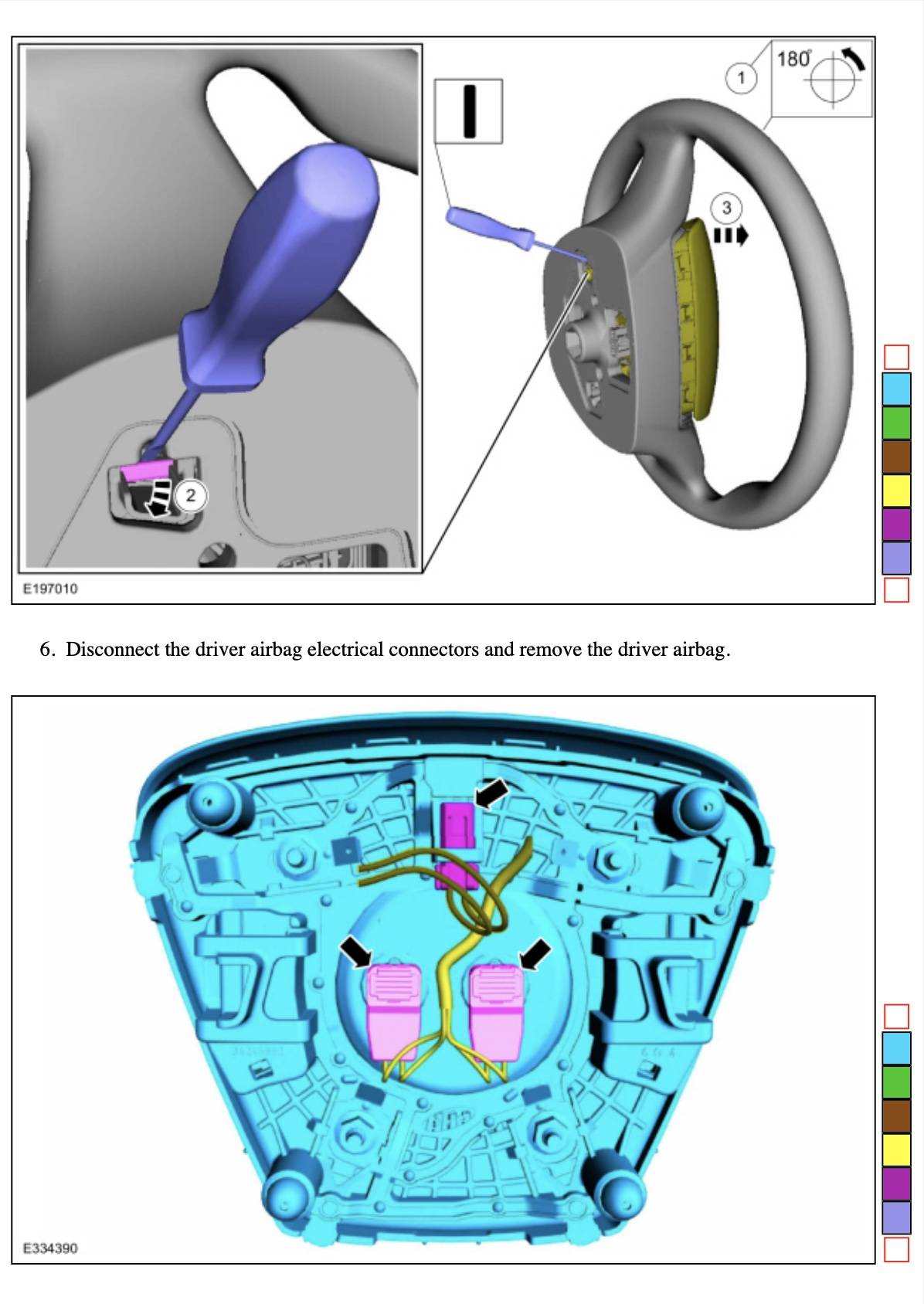 Ford OEM Yoke steering wheel removal and airbag connector disconnection instructions