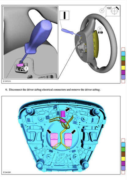 Ford OEM Yoke steering wheel removal and airbag connector disconnection instructions
