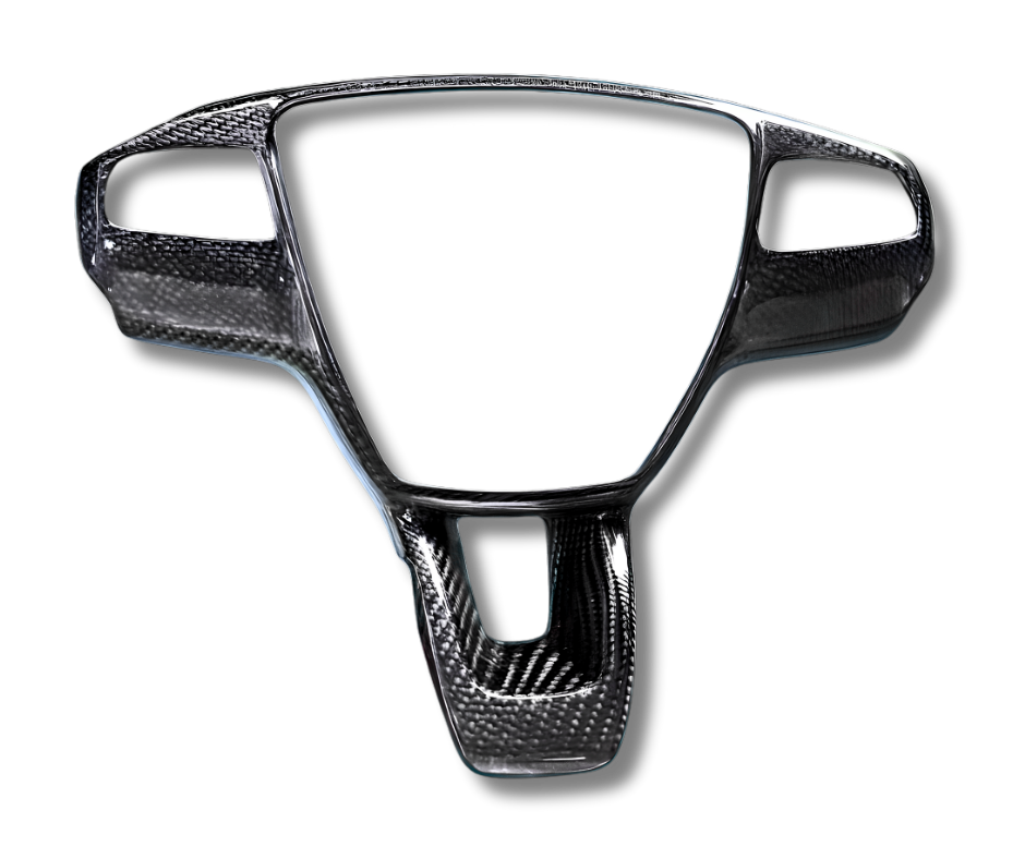 Carbon fiber steering wheel trim for Mustang Mach-E with ergonomic design and seamless button access