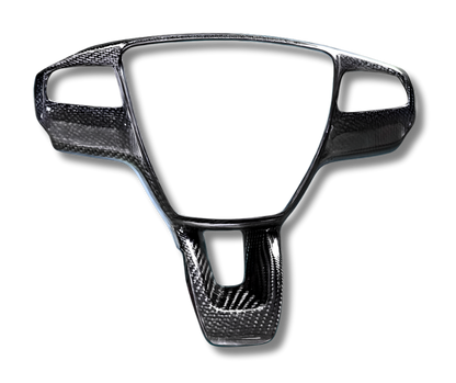 Carbon fiber steering wheel trim for Mustang Mach-E with ergonomic design and seamless button access