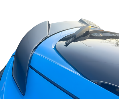 Spoiler V3 carbon fiber trunk spoiler installed on blue Mustang Mach-E rear hatch
