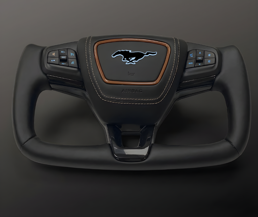 Custom Ford OEM Yoke Steering Wheel for Mustang Mach-E with OEM parts and plug-and-play installation