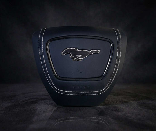 Ford center airbag customization for Mustang Mach-E with premium leather or Alcantara options and safety features