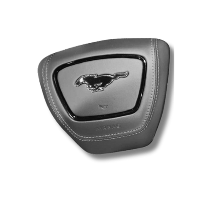 Ford center airbag with Mustang logo in premium leather and grey stitching for Mustang Mach-E