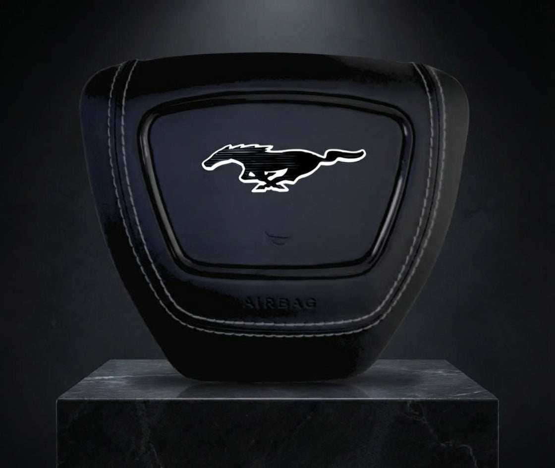 Ford Mustang Mach-E center airbag cover with LED logo and leather or Alcantara finish