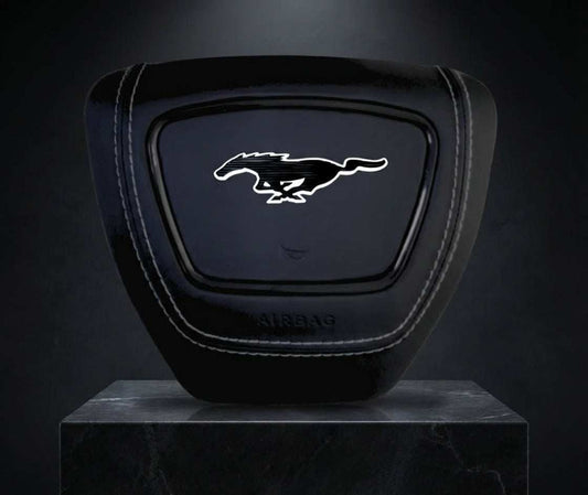 Ford Mustang Mach-E center airbag cover with LED logo and leather or Alcantara finish