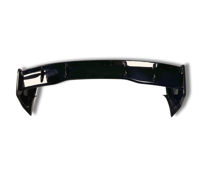 Black glossy Rally Wing Spoiler designed for 2021-2025 Ford Mustang Mach-E, made from carbon fiber or fiberglass with aerodynamic styling.