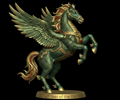 Hand-crafted 45cm medium bronze horse sculpture with dragon-scale textures from Bronze Collection