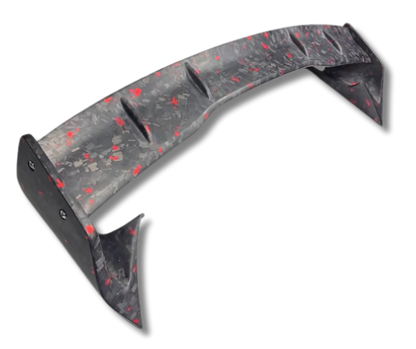 Rally Wing Spoiler for Ford Mustang Mach-E 2021-2025 in carbon fiber with red accents and aggressive aerodynamic design