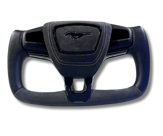 Custom Ford OEM Yoke Steering Wheel compatible with Mustang Mach-E, featuring ergonomic grip and heating.
